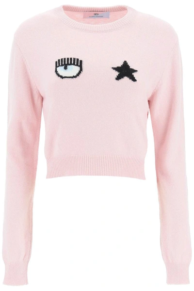Shop Chiara Ferragni Eyestar Short Sweater In Pink