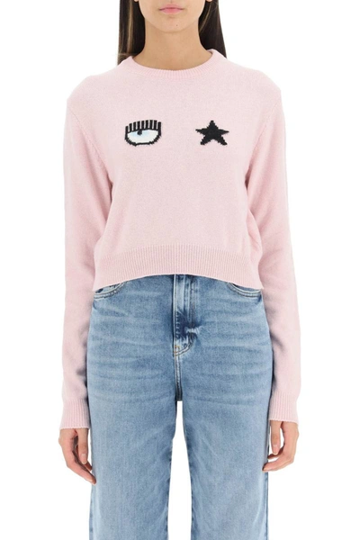 Shop Chiara Ferragni Eyestar Short Sweater In Pink