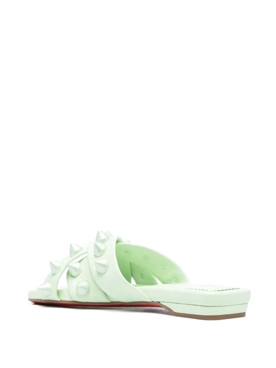 Shop Christian Louboutin Miss Spika Flat Leather Sandals In Green