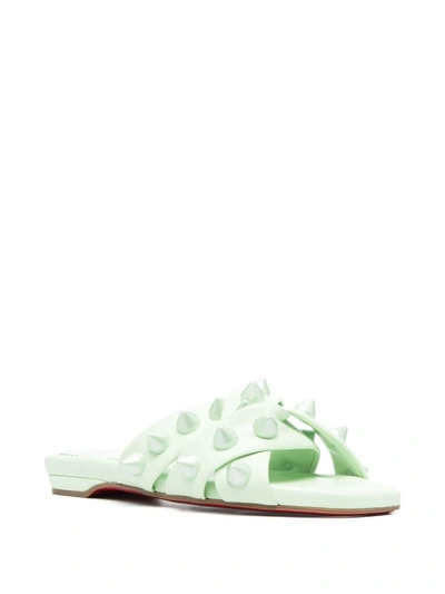 Shop Christian Louboutin Miss Spika Flat Leather Sandals In Green