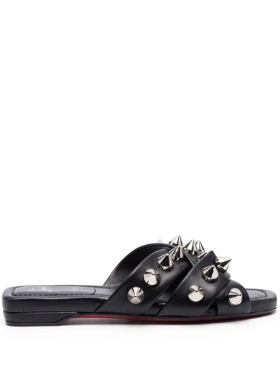 Shop Christian Louboutin Miss Spika Flat Leather Sandals In Black
