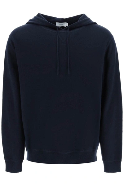 Shop Closed Cotton Wool And Cashmere Knit Hoodie In Blue