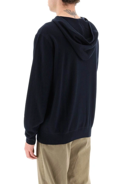 Shop Closed Cotton Wool And Cashmere Knit Hoodie In Blue