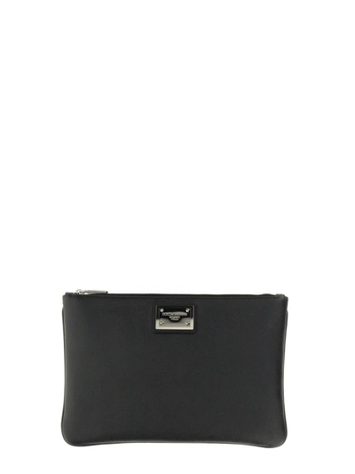 Shop Dolce & Gabbana Clutch With Logo Plaque In Black