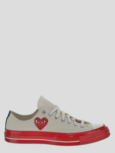 Shop Comme Des Garçons Play Sneakers In <p> White Sneakers With Red Sole