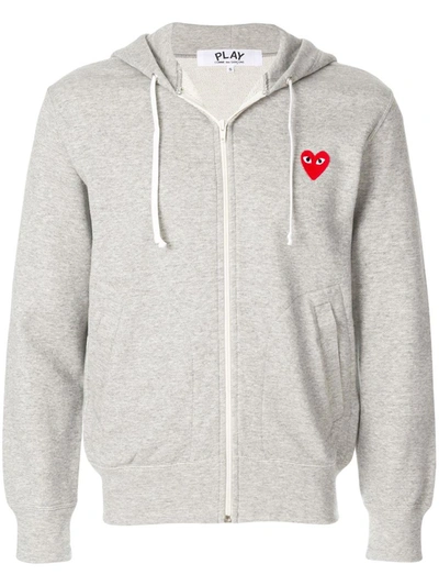 Shop Off-white Comme Des Garçons Play Sweatshirt With Zip And Hood In Grey