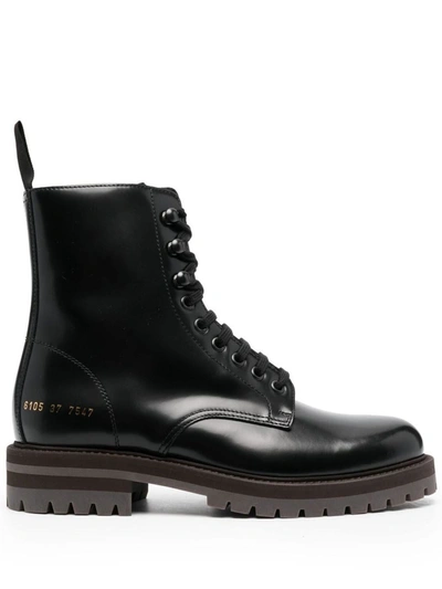 Shop Common Projects Combat Boot Shoes In 7547 Black
