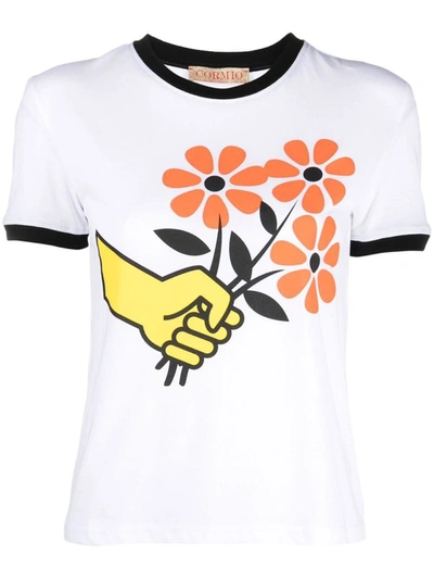 Shop Cormio Jersey Flower Printed T-shirt Clothing In White