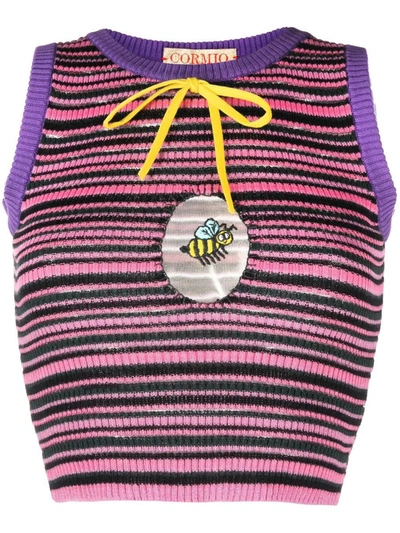 Shop Cormio Mini Stripes Knit Top With Oblo` Clothing In Pink