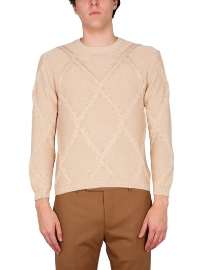 Shop Ballantyne Cotton Cable Stitch Crew Neck Sweater In Beige