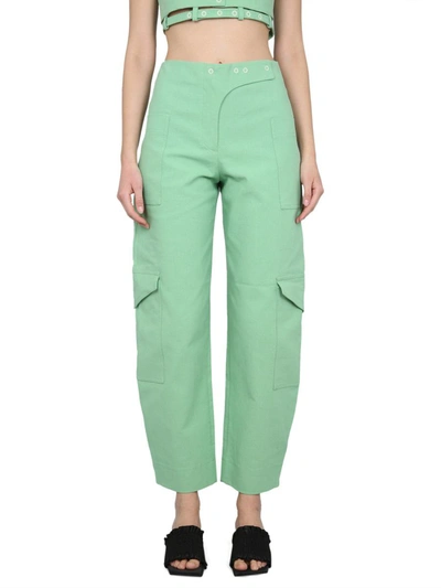 Shop Ganni Cotton Pants In Green