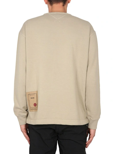 Ten C Crew Neck Cotton Sweatshirt With Patch Detail In Beige