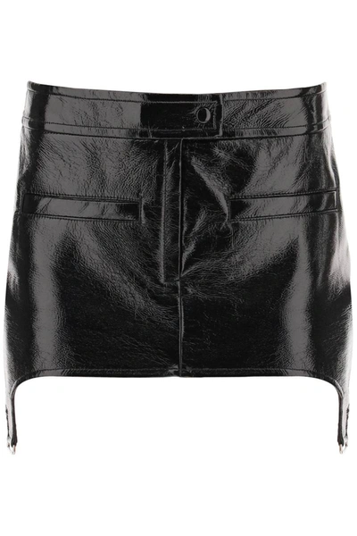 Shop Courrèges Courreges Vinyl Effect Mini Skirt With Suspenders In Black