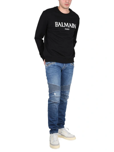 Shop Balmain Crewneck Sweatshirt In Black