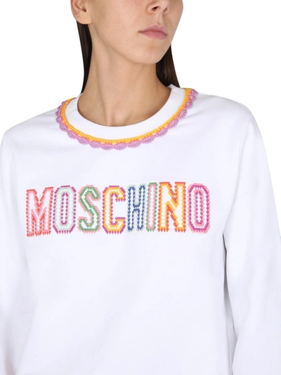 Shop Moschino Crewneck Sweatshirt In White