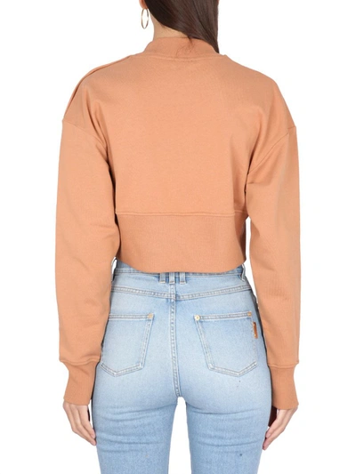 Shop Balmain Cropped Fit Sweatshirt In Beige