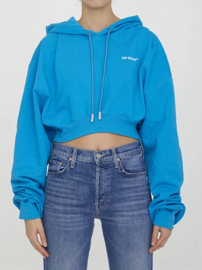 Shop Off-white Cropped Hoodie With Logo In Blue