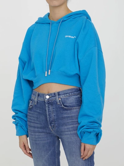 Shop Off-white Cropped Hoodie With Logo In Blue