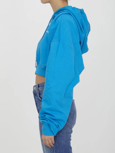 Shop Off-white Cropped Hoodie With Logo In Blue