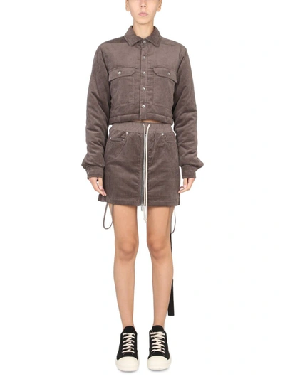 Rick Owens Drkshdw Cropped Corduroy Jacket With Chest Pockets In Dove