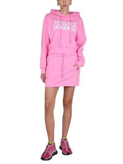 Shop Versace Cropped Sweatshirt In Pink