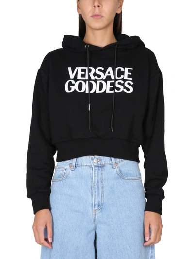 Shop Versace Cropped Sweatshirt In Black