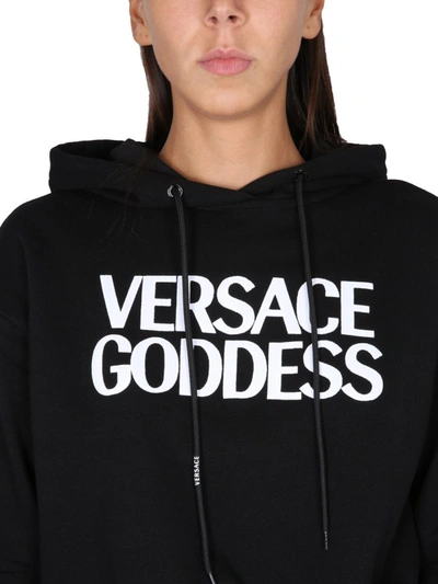 Shop Versace Cropped Sweatshirt In Black