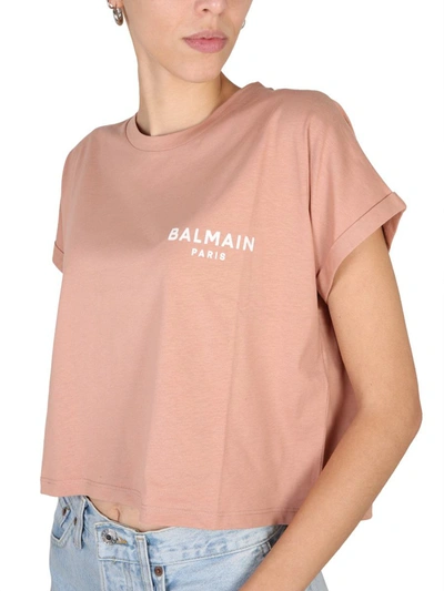Shop Balmain Cropped T-shirt In Pink