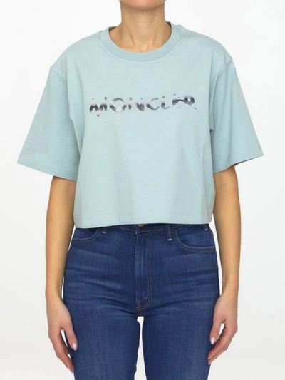 Shop Moncler Cropped T-shirt With Logo In Green