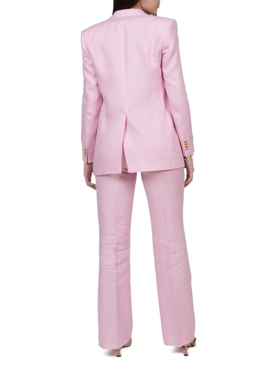 Tagliatore Cotton And Linen Blend Suit With Peak Lapels In Pink