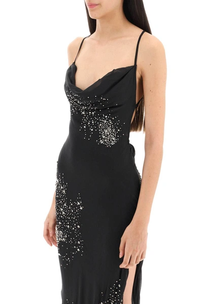 Shop Des Phemmes Silk Chiffon Maxi Dress With Crystal Appliques In Black