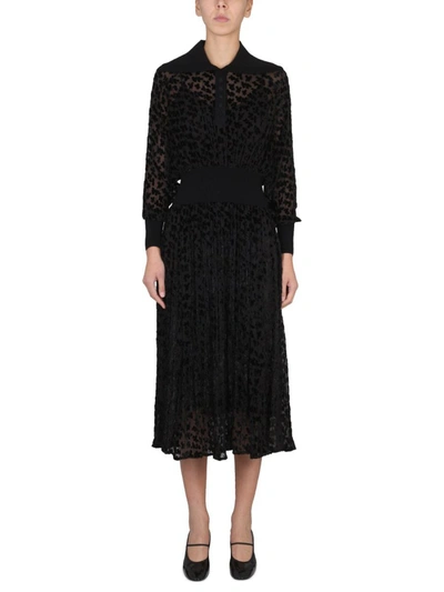 Tory Burch Long-sleeve Velvet Devore Midi Dress In Black