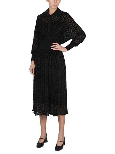 Tory Burch Long-sleeve Velvet Devore Midi Dress In Black