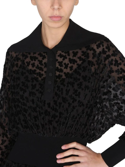 Tory Burch Long-sleeve Velvet Devore Midi Dress In Black