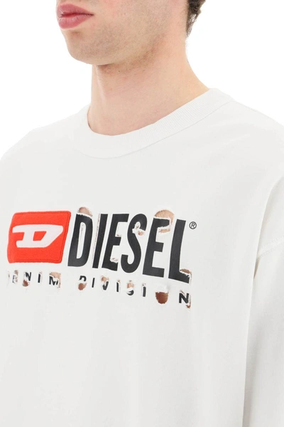 Shop Diesel Destroyed Logo Sweatshirt In White