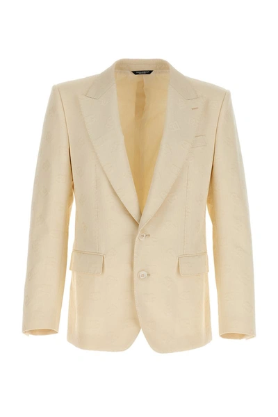 Shop Dolce & Gabbana 'dg Monogram' Single Breast Jacquard Blazer Jacket In White
