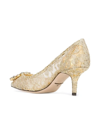 Shop Dolce & Gabbana Bellucci Lace Pumps In Golden