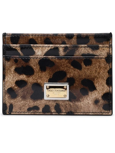 Shop Dolce & Gabbana Two-color Shiny Leather Card Holder In Brown