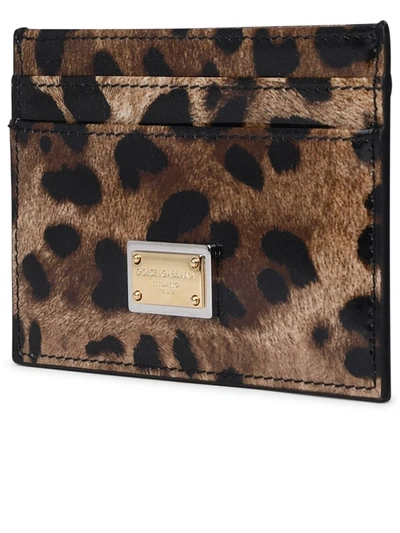 Shop Dolce & Gabbana Two-color Shiny Leather Card Holder In Brown