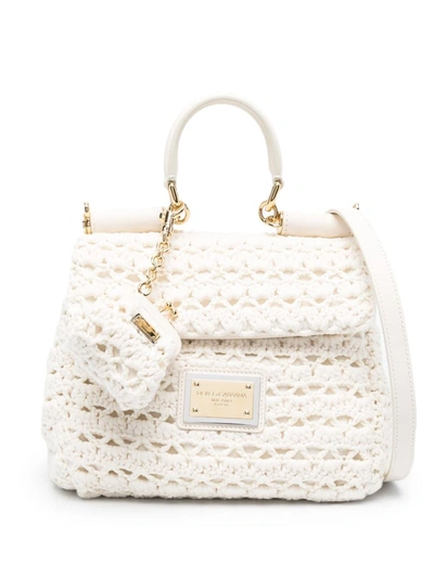 Shop Dolce & Gabbana Crochet Top-handle Bag In White