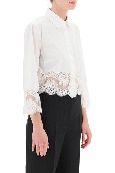 Shop Dolce & Gabbana Cropped Shirt With Lace Trimming In White