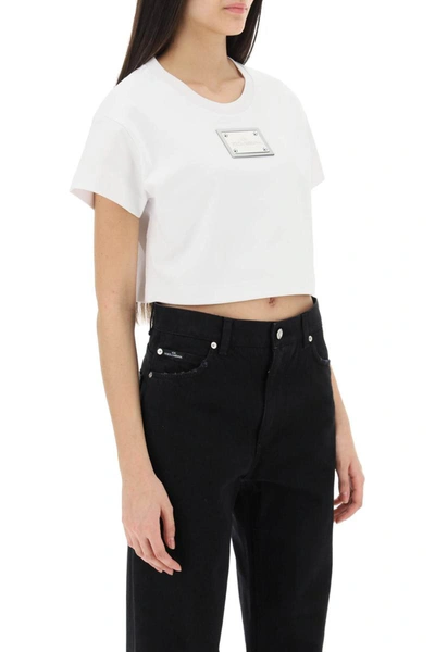 Shop Dolce & Gabbana Cropped T-shirt Kim Patch In White