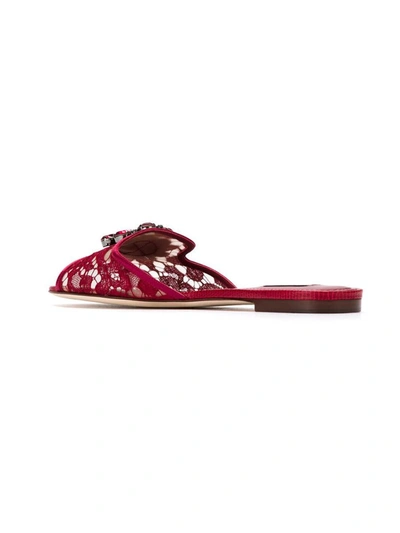 Dolce & Gabbana Crystal Lace Flat Sandals In Red