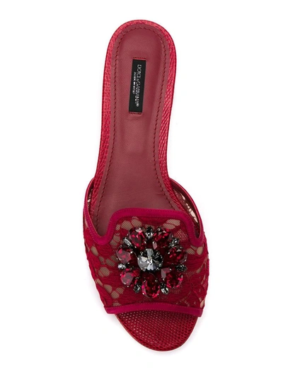 Shop Dolce & Gabbana Crystal Lace Flat Sandals In Red