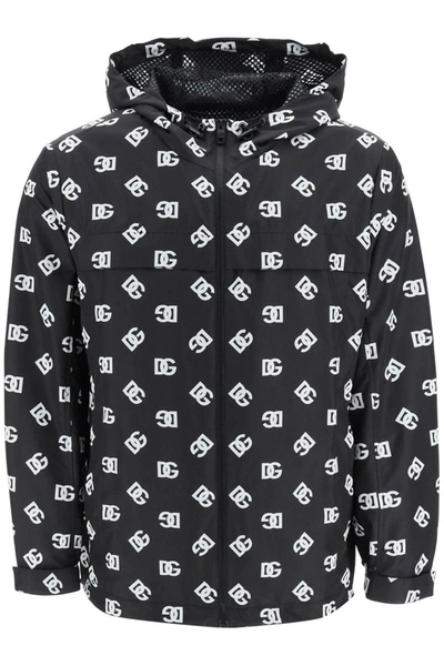 Shop Dolce & Gabbana Dg Logo Hooded Windbreaker In Black