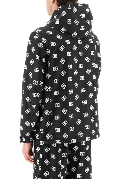 Dolce & Gabbana Quilted Nylon Jacket With Hood And Dg Logo Print In Black