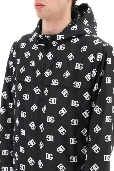 Dolce & Gabbana Quilted Nylon Jacket With Hood And Dg Logo Print In Black