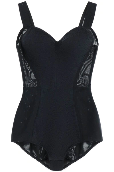 Shop Dolce & Gabbana Lace Corset Bodysuit In Black