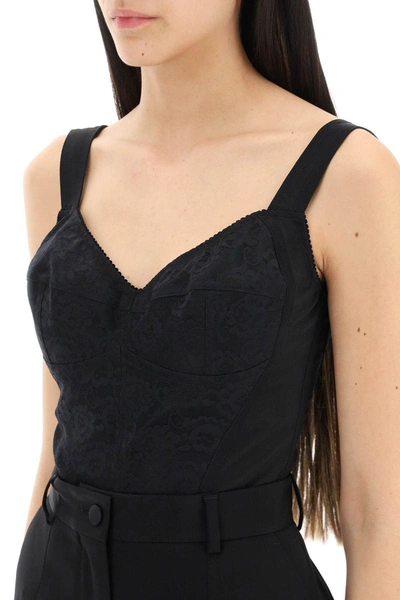Shop Dolce & Gabbana Lace Corset Bodysuit In Black