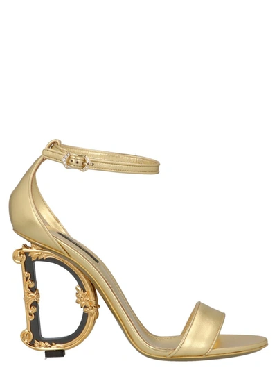 Shop Dolce & Gabbana Logo Heel Sandals In Gold
